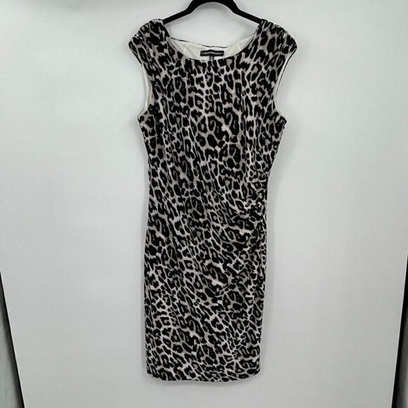 Catherine Malandrino Womens Dress 10 Sheath Sleeveless Animal Print Black White - Picture 5 of 12